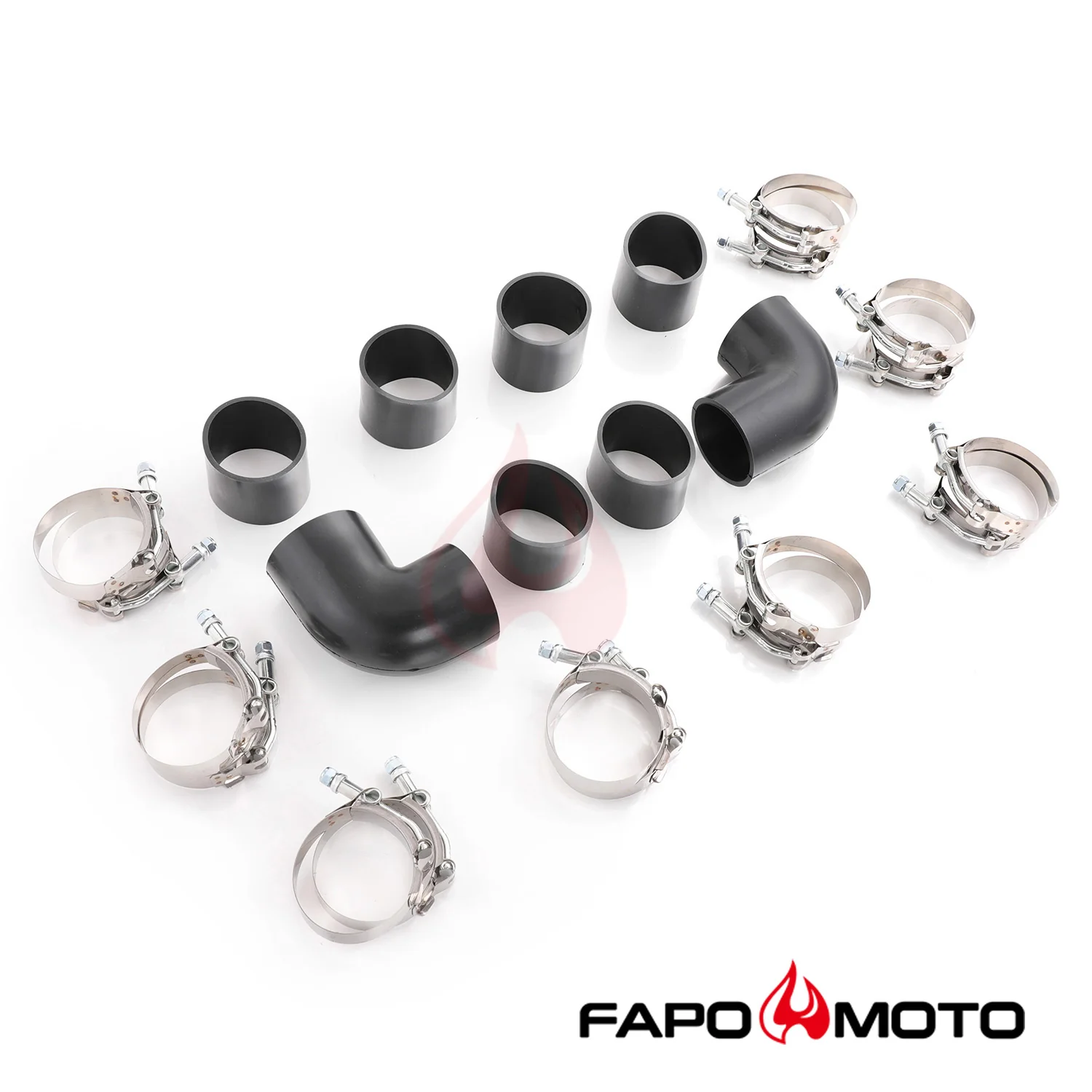 2.5in  63mm Turbo Intercooler Pipe Kit Aluminum Polished Hose Clamp DIY black Universal FE559210 - Image 2